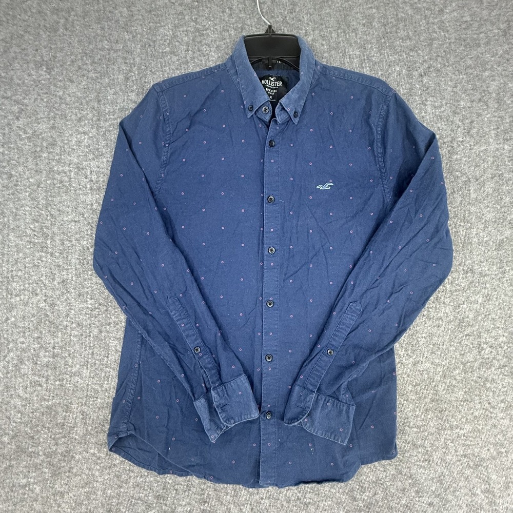 Hollister Button Up Shirt Mens‎ M Navy Epic Flex Muscle Fit Long Sleeve Cotton